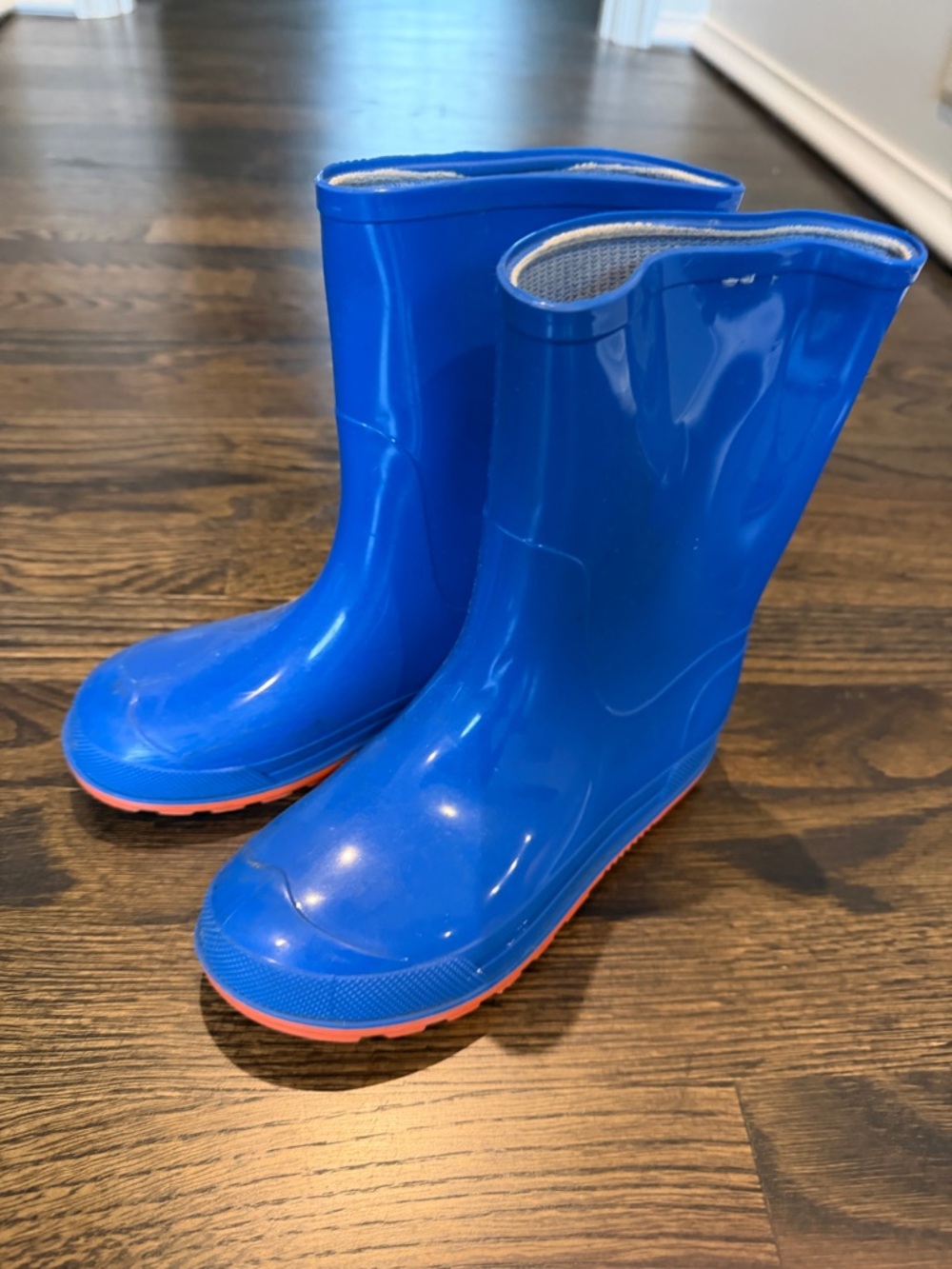 Kids Waterproof Blue Rain Boots with Orange Trim